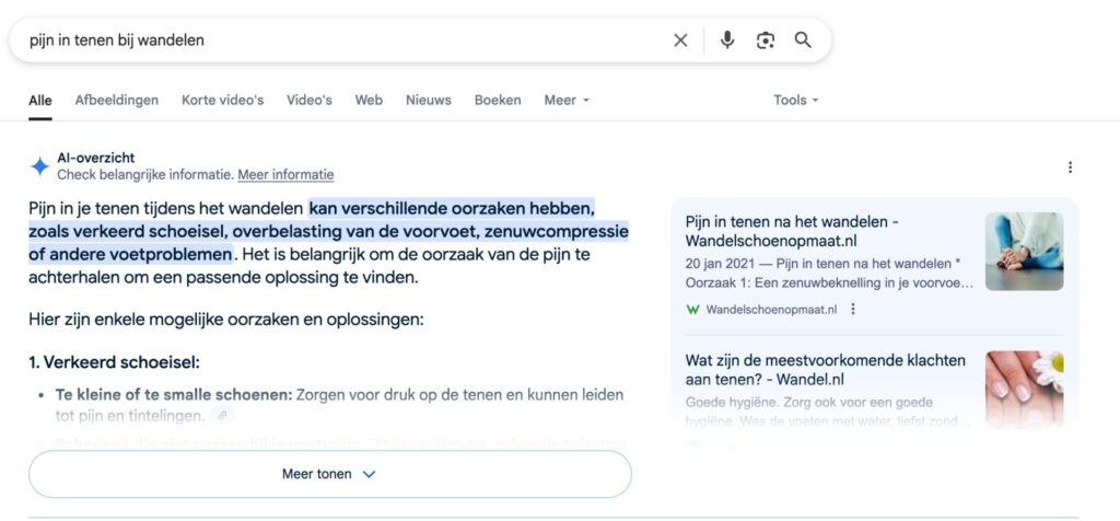 serp pijn in tenen bij wandelen